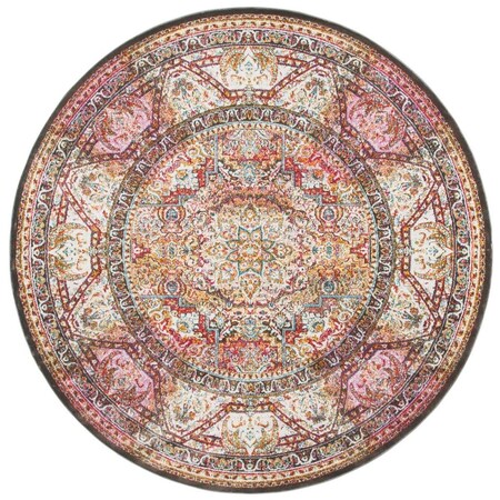 Safavieh 6 ft. 7 in. x 6 ft. 7 in. Luxor Power Loomed Round Area Rug; Ivory & Fuchsia LUX322A-7R